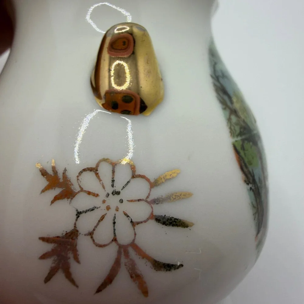 Vintage Enesco Homestead Salt and Pepper Shakers Winter Scenes Gold Trim Set